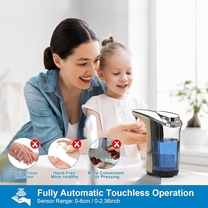 PZOTRUF Automatic Soap Dispenser, Touchless Dish Soap Dispenser 17oz/500ml with Infrared Sensor, 5 Adjustable Soap Dispensing Levels, Liquid Hand Dispenser for Bathroom Kitchen Sink(Champagne Gold)