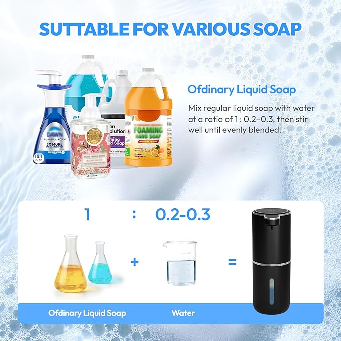 2 Pack Automatic Soap Dispenser Touchless,Liquid Hand Soap Dispenser 12.8oz Electric Wall Mounted Smart for Bathroom and Kitchen Dish Soap，Easy for Toddlers(Black)