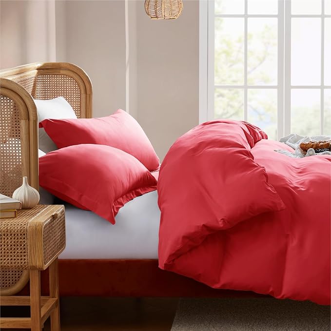 Nestl Red Duvet Cover King Size - Soft Double Brushed King Duvet Cover Set, 3 Piece, with Button Closure, 1 Duvet Cover 104x90 inches and 2 Pillow Shams