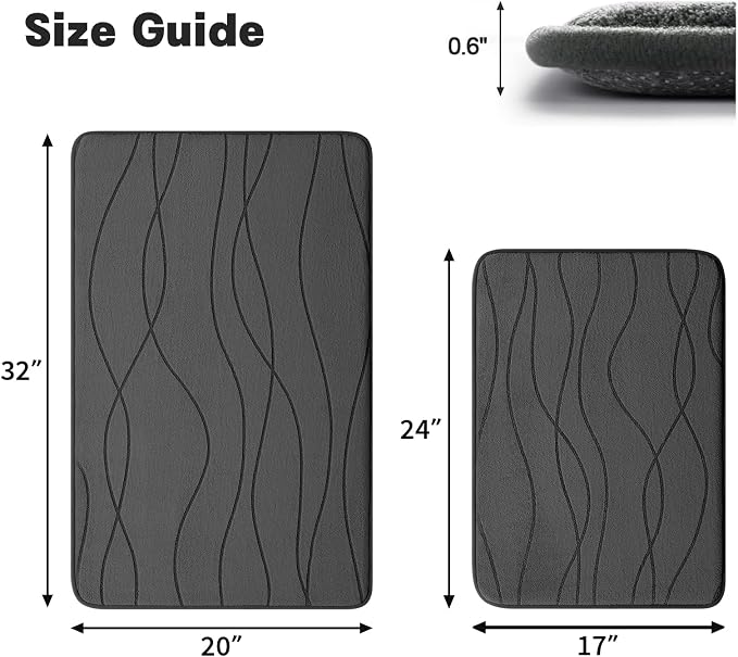 YIHOUSE Bathroom Rugs Set 2 Piece, Memory Foam Bath Mat Dark Grey | 17x24& 20x32, Ultra Soft, Absorbent, Non-Slip, Machine Washable, for Bathroom, Sink and Toilet