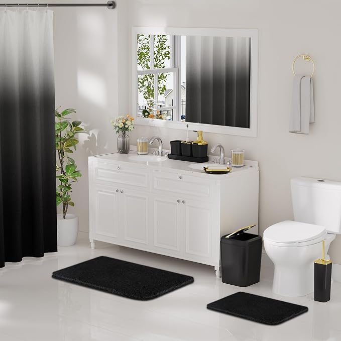 XLHOMO Bathroom Accessory Set - 24PCS Luxury Bathroom Accessories Set, Bathroom Sets with Shower Curtain and Rugs, Black Bathroom Set with Trash Can, Toothbrush Holder & Soap Dispenser for Home Decor