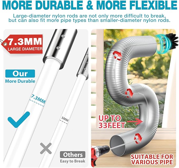 Sealegend 58-Pieces 35-Feet Dryer Vent Cleaner Kit, Dryer Cleaning Tools, Include Omnidirectional Blue Dryer Lint Vacuum Attachment, Dryer Vent Brush, Universal Vacuum & Dryer Adapters