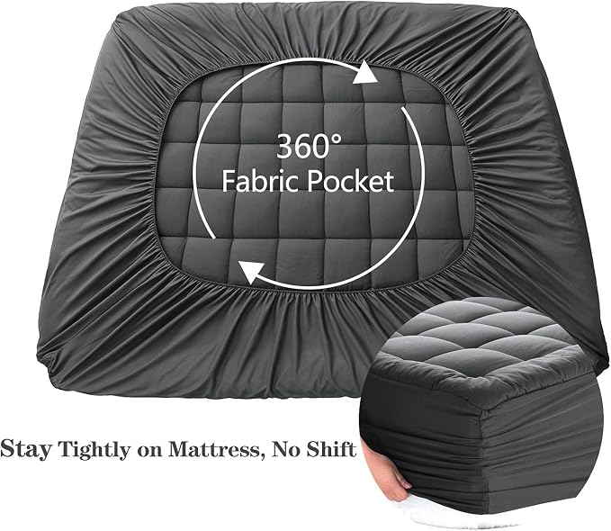 EASELAND Twin Size Mattress Pad Pillow Top Mattress Cover Quilted Fitted Mattress Protector Single Cotton Top 8-21" Deep Pocket Cooling Mattress Topper (39x75 Inches, Dark Grey)