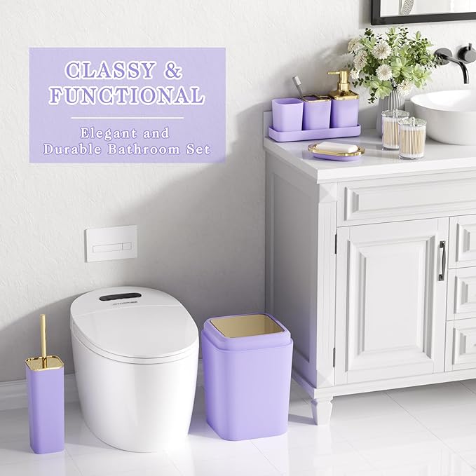 XLHOMO Bathroom Set - Purple Bathroom Sets with Shower Curtain and Rugs, 24PCS Shower Curtain Set with Hooks, Soap Dispenser, Soap Dish, Toilet Brush Holder and Trash Can for Housewarming