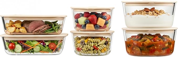 Glass Food Container Set with Glass Lid, 6 Pack, Food Storage Containers Set, Airtight, LeakProof, Micowave Safe, 100% Plastic Free, Meal Prep Containers (White Color)