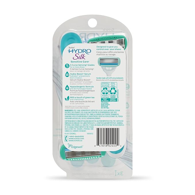 Schick Hydro Silk Sensitive Women's Disposable Razors, 9ct | 5-Blade Disposable Razors for Women Sensitive Skin | Travel Razor for Women