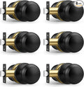 Probrico Black Door Knobs Interior, Passage Door Knobs for Hallway Closet, Matte Black Keyless Indoor Door Knob, 6 Pack