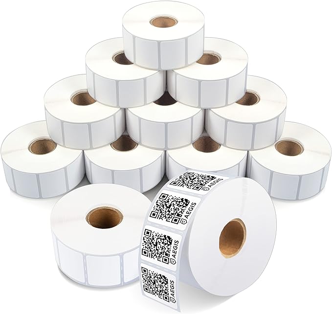 Aegis Adhesives - 1.25" X 1" Direct Thermal Printer Labels (15600 Count, 12 Rolls) - Barcode Stickers, SKU Labels, Product Identification - Compatible With Zebra Desktop Printers, NOT Rollo Compatible