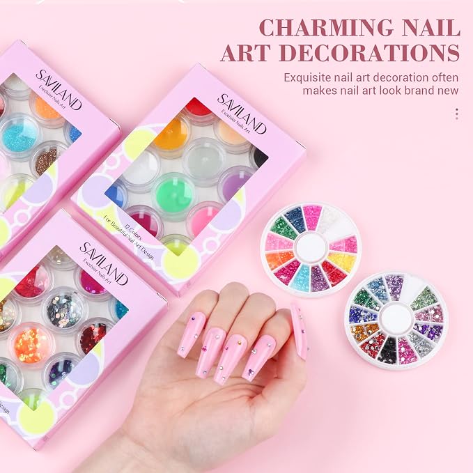 SAVILAND Essentials Acrylic Nail Kit for Beginners: Acrylic Nail Set with Glitter Powder 120ML Monomer Nail Drill Gel Nail Polish Nails Tips Home DIY Salon Use