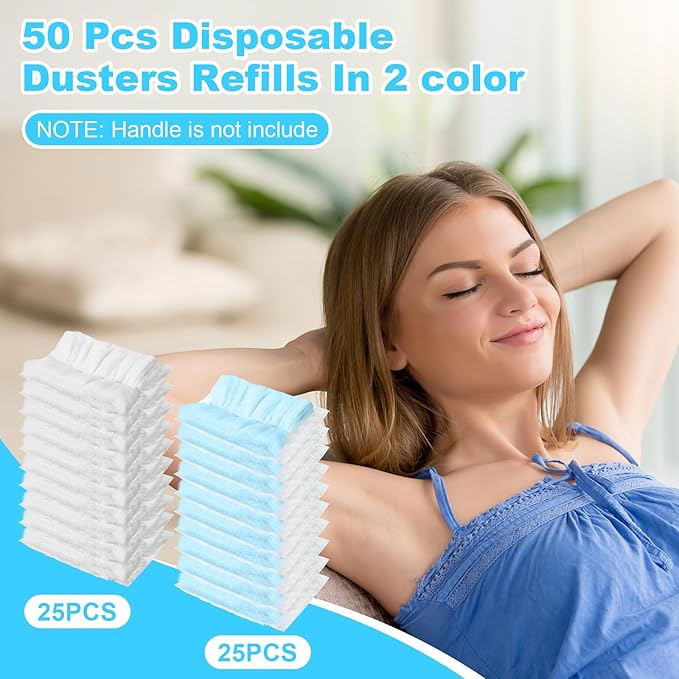 Mimorou 50 Pcs Disposable Dusters Refills Bulk Heavy Duty 180° Multi Surface Replacement Dusters for Cleaning Ceiling Fan with Microfibers Unscented (Blue Color)
