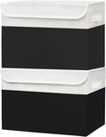 Bagnizer Large 42 Quarts Fabric Storage Bins with Lids [2-Pack] Linen Collapsible Foldable Baskets, Closet Organizer Containers boxes with Handles for Home Office (16.7 x 12 x 12, Black & White)