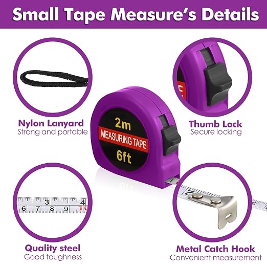 Copkim 50 Pcs Small Tape Measure Bulk 6 Ft 2M Mini Measuring Retractable Metric Tape Measure and Inch, Portable Easy to Read Measurement for Adults Prizes Construction Tool Party Favors(Purple)