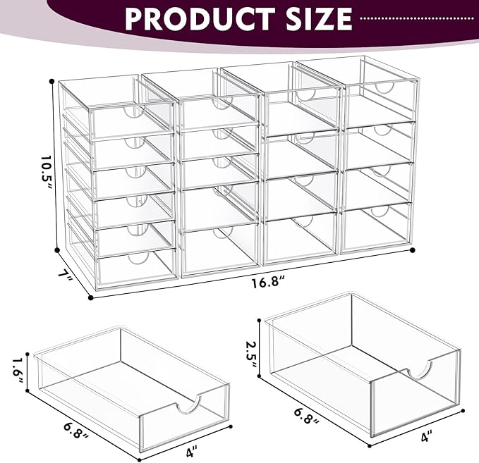 Acrylic Makeup Organizer with 19 Drawers,Storage Drawer Organizer | Bathroom Organizers and Storage for Palettes, Cosmetic, and Beauty Supplies, Desk Organization