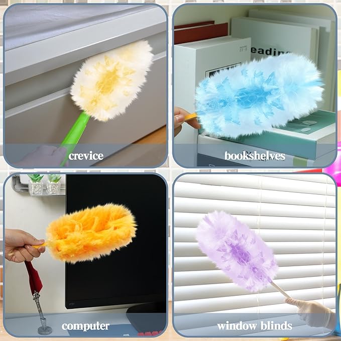 Vesici 50 Pcs Duster Refills Compatible with Swiffer Dusters Bulk Disposable Replacement Thickened with 1 Handle Heavy Duty for Cleaning, Office (Yellow,Blue,Orange,Purple)