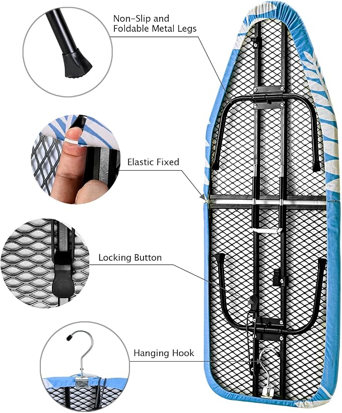 SheeChung Small Ironing Board 12"x32",Mini Ironing Board with Metal Mesh | Foldable,Tabletop,Hanging Hook,Cotton Cover,Heat Resistant Pad,Space Saving,Non-Slip Feet,Fits for Dorm Travel Sewing Room