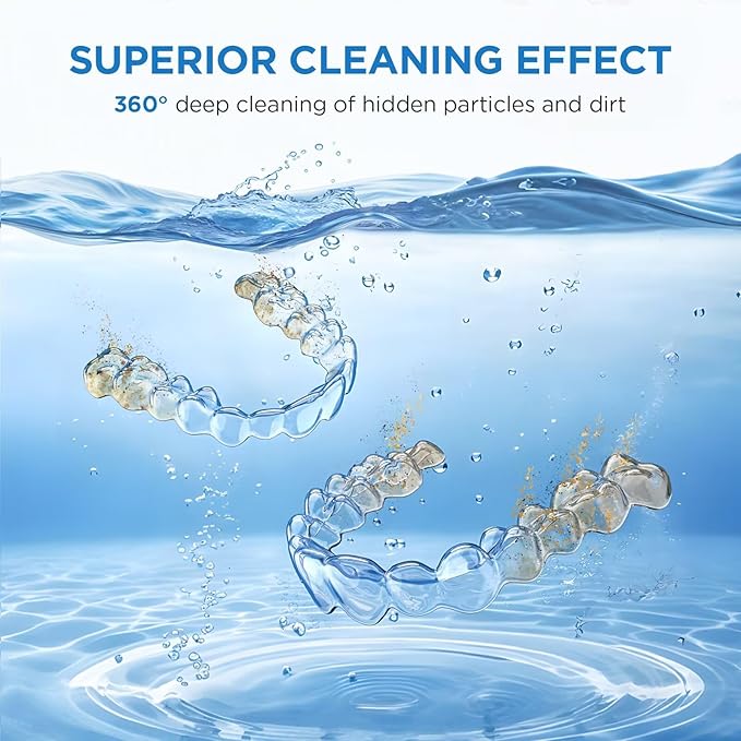 Dental Ultrasonic Retainer Cleaner Machine: 45kHz Dental Cleaning Pod with Digital Timer & 200ML, Cleaning for Dentures, Mouth Guards, Aligners, Night Guards, Braces, Toothbrush Heads & Jewelry, White