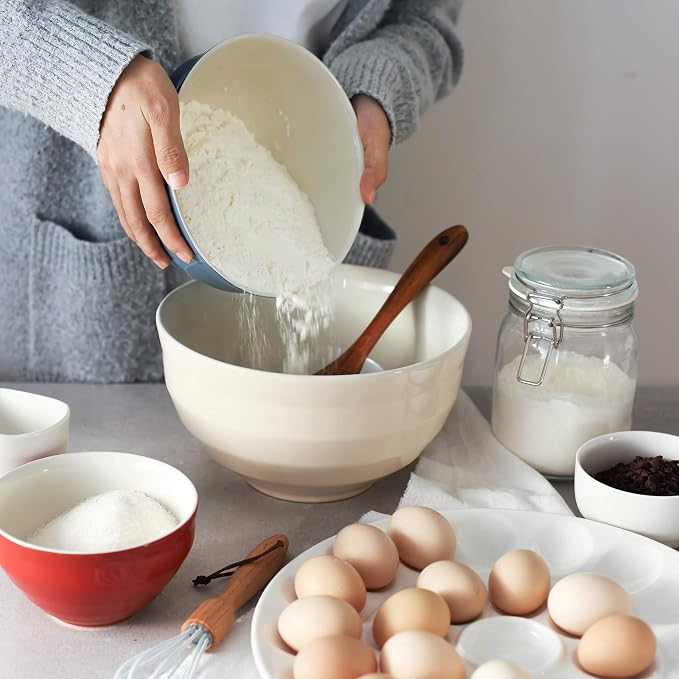 DOWAN Ceramic 4.25/2/0.5 Qt Mixing Bowls for Kitchen, Nesting Large Mixing Bowl Set for Space Saving Storage, Great for Cooking, Baking, Prepping