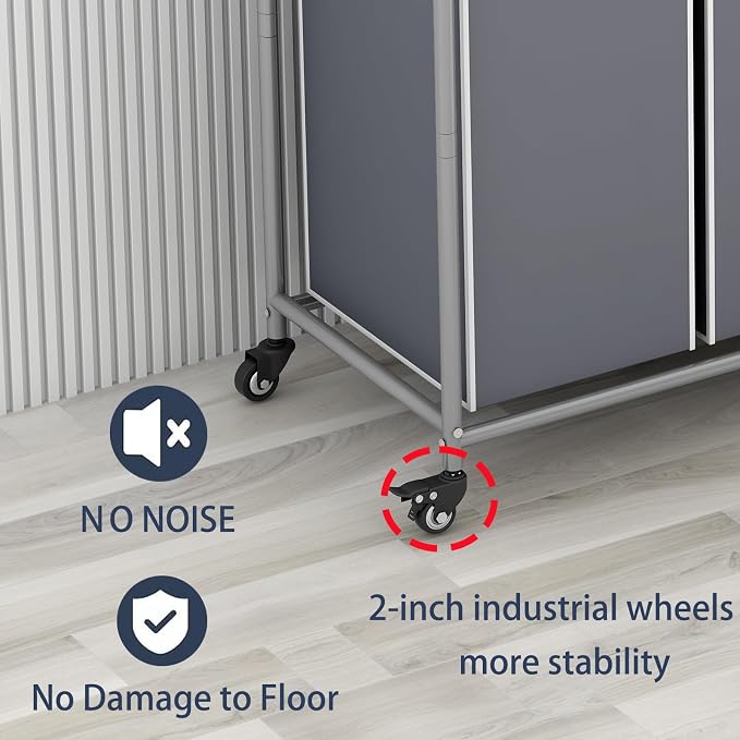 LINZINAR 4 Section Laundry Hamper, Grey Laundry Basket, 180L Laundry Sorter | Laundry Room Organization with Heavy Duty Rolling Lockable Wheels and Removable Bag, Bedroom Laundry Cart for Clothes Storage