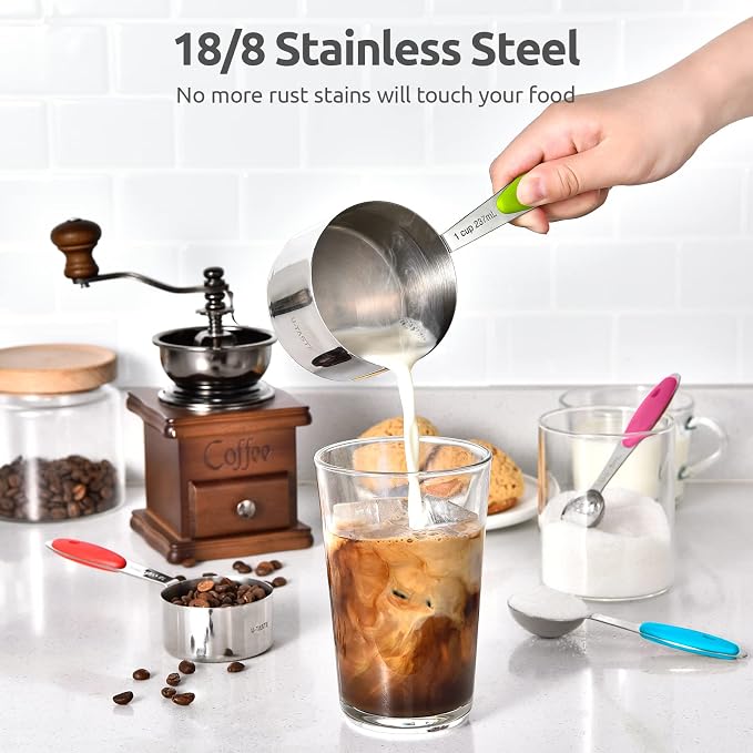U-Taste 18/8 Stainless Steel Measuring Spoons Set for Dry and Liquid Ingredients(Set of 9), and Upgraded Measuring Cups and Spoons Set of 10 with Reinforced Welded Handle (Color)