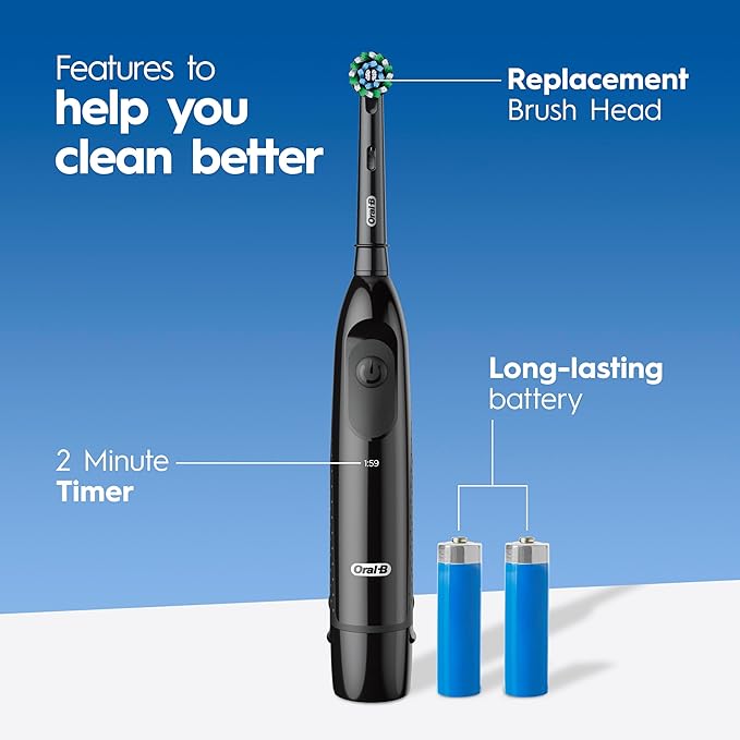 Oral-B Pro 100 CrossAction,Battery Powered Toothbrush,Black,(Pack of 2)