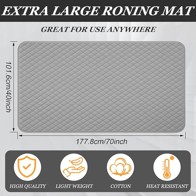 Tegeme 70 x 40 Inch Ironing Mat, Heat Resistant Foldable Iron Board Pad | For Tabletop & Countertop, Large Quilted Cotton Surface, Thick Heat Resistant Padding, Foldable Design, Home & Travel Use