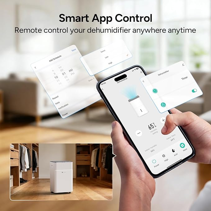 DR.PREPARE 3800 Sq.Ft Energy Star Dehumidifier, Max 65 Pints, Smart Dehumidifier with App/Wi-Fi for Basement, Bedroom with Drain Hose, Intelligent Humidity Control, Dry Clothes, Sleep Mode, 24H Timer
