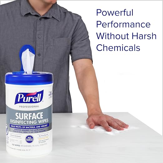 PURELL Professional Surface Disinfecting Wipes, Citrus Scent, 110 Count Canister, 7"x 8" Wipes (Pack of 6) - 9342-06