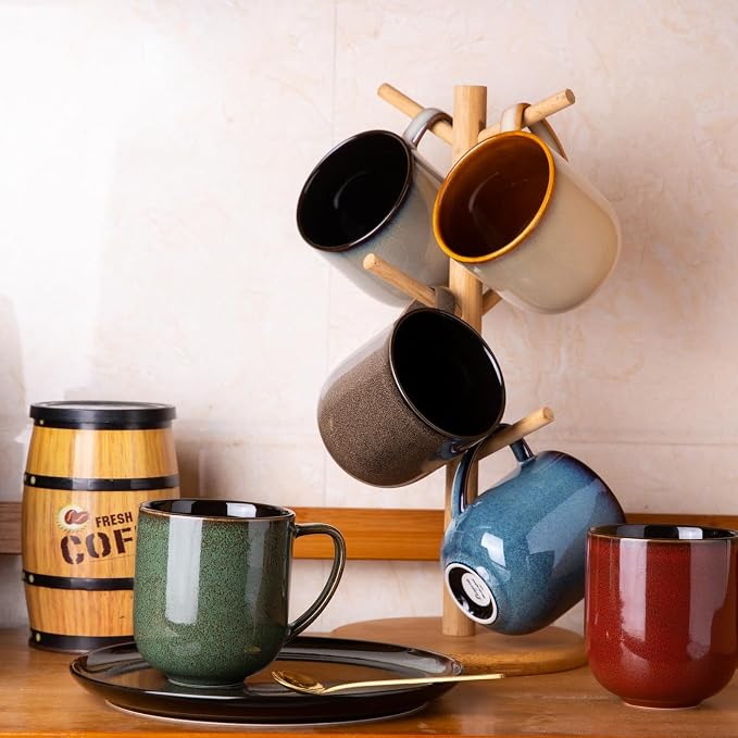 LERATIO Ceramic Coffee Mugs Set of 6,12oz Handmade Coffee Mugs Set | Large Handle for Cappuccino/Latte/Tea/Hot Cocoa,Oven &Dishwasher & Microwave Safe-Colorful