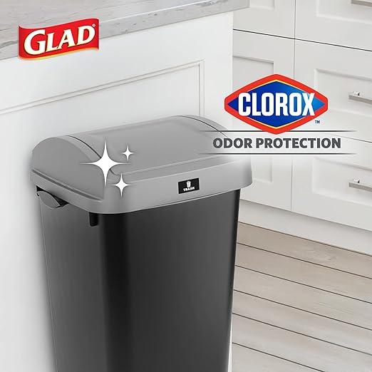 Glad 12 Gallon Trash Can with Clorox Odor Protection, 3 Pack | Linkable Waste and Recycling Bin with Swing Top and Lift Up Lid, for Kitchen, Office, Home, Black