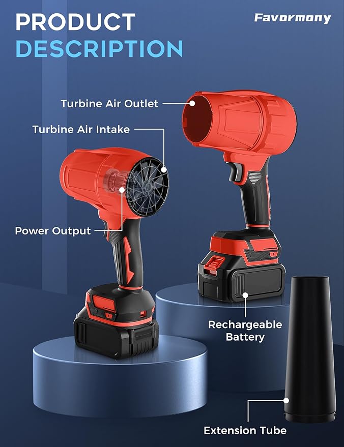 Cordless Leaf Blower, 600,000 RPM Electric Handheld Turbo Jet Blower with 2×4.0Ah Batteries and Charger for 40 Minutes Use, Portable and Lightweight for Lawn Care, Patio, Yard, Deck Cleaning (Red)