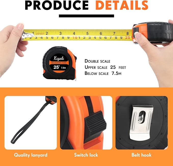 24 Pieces Tape Measure 25 Feet Retractable Measuring Self Locking Measurement Tape Bulk Easy to Read with Fractions, Metric Inches and Imperial Measurement