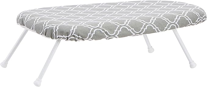 Amazon Basics Foldable Compact Tabletop Ironing Board with Folding Legs, Heat Resistant Portable, Lightweight, Non-Slip, Easy Storage, Trellis Removable Cover, 23.6"L x 7.1"W x 14.3"H, Chevron