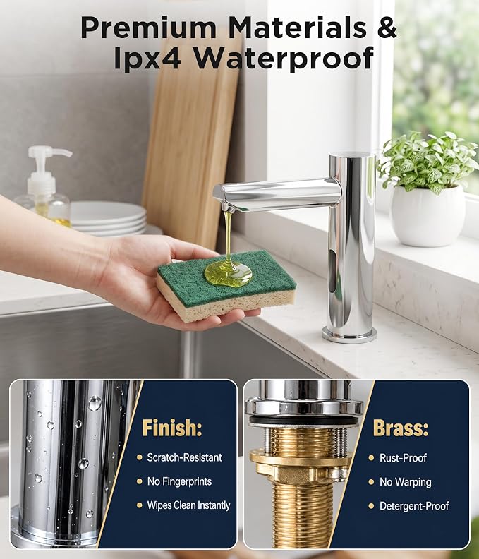 Automatic Touchless Soap Dispenser for Kitchen Sink, 33.81 oz Bottle | Built-In Electric Dish Liquid Soap Dispenser with Infrared Sensor, Plug-In Powered, Fits 1" Hole For Kitchen Bathroom