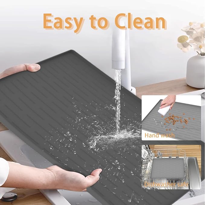 24" x 16" Dog Food Mat, Silicone Pet Mats for Food and Water, Nonslip Pet Feeding Mats for Floors, Dog Cat Bowl Mat with Raised Edges, Dark Gray