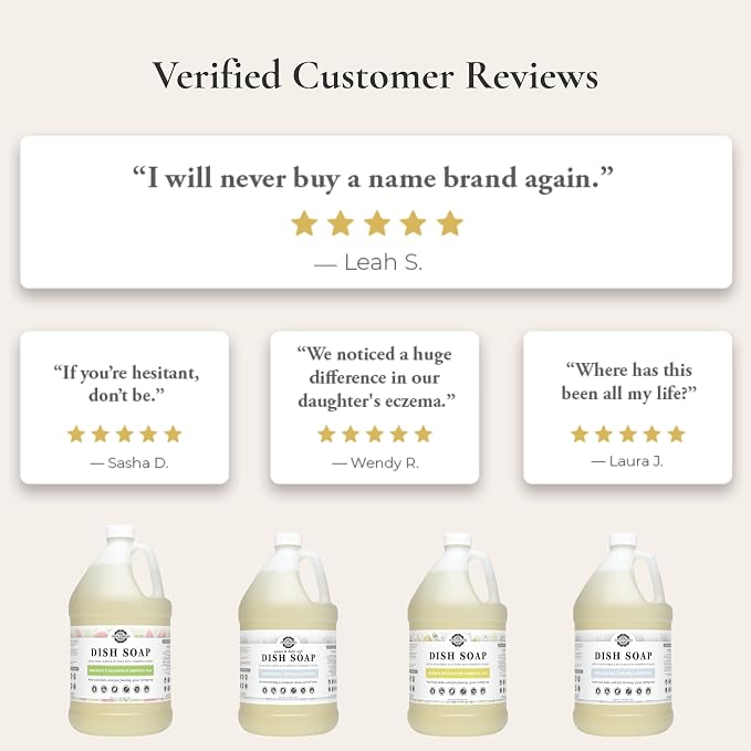 Rustic Strength Natural Dish Soap, Unscented, 64 oz Plastic | Plant-Based Concentrated Formula, Sensitive Skin, Biodegradable, Dye, Sulfate, Paraben,and Phthatlate Free, Septic Safe