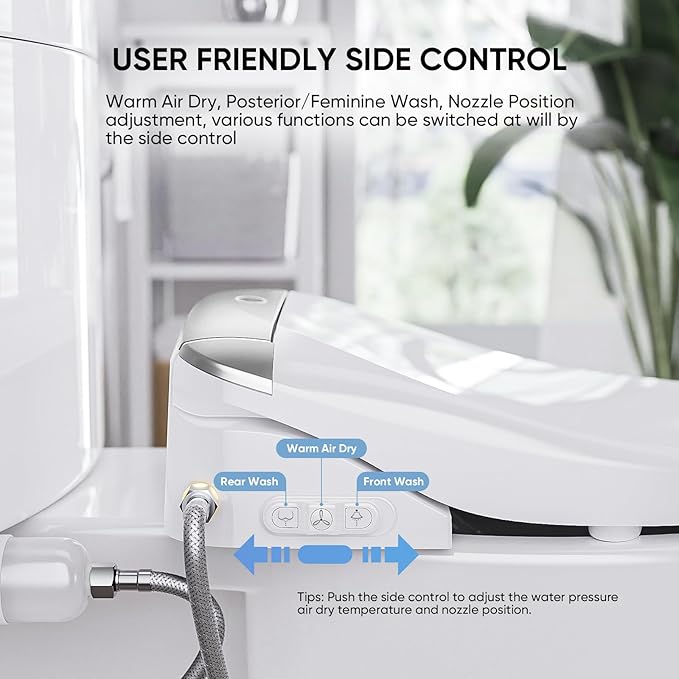 LEIVI Electric Bidet Toilet Seat with Wireless Remote and Side Panel, Multiple Spray Modes, Adjustable Heated Seat, Warm Water and Air Dryer, Auto LED Nightlight, Round