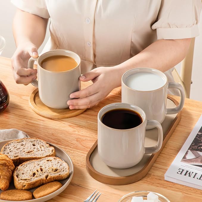 vancasso 16 oz Coffee Mugs Set of 6, Large Ceramic Mug with Handle, Unique Glaze Coffee Cups for Latte, Cappuccino & Hot Cocoa, Dishwasher & Microwave Safe, Gray, Series PLAYA