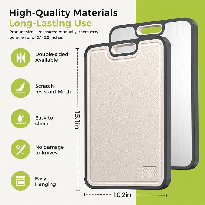[2026 New Upgraded] Titanium Cutting Board for Kitchen, Cutting Board Double Sided Food Grade, Pure Titanium and PP, Easy to Clean Large Size 15.1”×10.2”