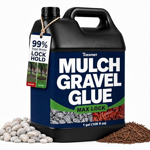 Teexpert Rock Glue for Landscaping: 1 Gallon Dry-Clear Mulch Binder Water-Based Landscape Gravel Adhesive for Pea Gravel, Lock Stones, Rubber Mulch, Wood Chips in Place, Garden Beds, Walkways & Patios