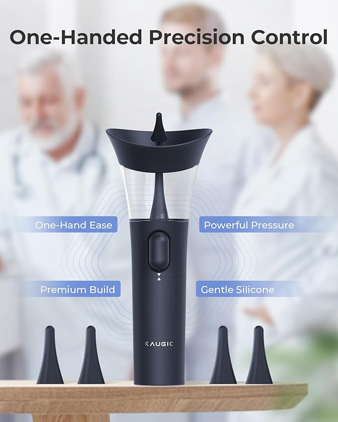 KAUGIC Manual Ear Wax Cleaner – Safe, Comfortable & Easy to Use Seamless One-Hand Operation, Dark Blue | Gentle Ear Irrigation Tool, Effortless Hand-Controlled Flow, Soft Silicone Tips, Comfortable Ergonomic Grip, FSA/HSA Eligible