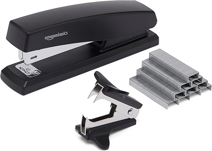Amazon Basics Stapler Value Pack, 25 Sheet Capacity, Standard, with 3000 Staples and 3 Staple Removers, Black, 3-Pack