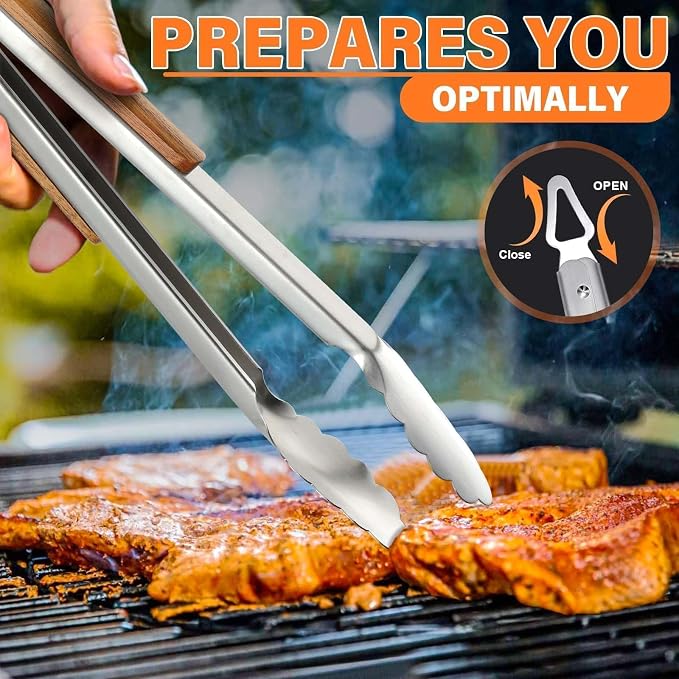 TIVOLI 4PCS Grilling Accessories Set - Heavy Duty BBQ Tool Set | Stainless Steel, Heat-resistant, Spatula, Tongs, Fork, Cleaning Brush, Gift Box, for Outdoor
