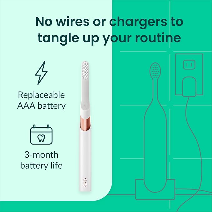 Quip Sonic Toothbrush for Adults with Timer - Includes Extra Brush Head and Travel Cover Mount - Electric, Soft Bristle Refill Head, Metal Handle, 3 Month Battery Life - Travel Toothbrush - Copper