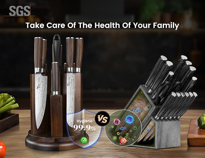 SYOKAMI 2026 Upgrade Knife Set 14 Piece Japanese Style Kitchen Knife Set With 360° Rotatable Magnetic Block, High Carbon Stainless Steel Knives Sets with Steak Knives and Sharpener, Ideal for Gift