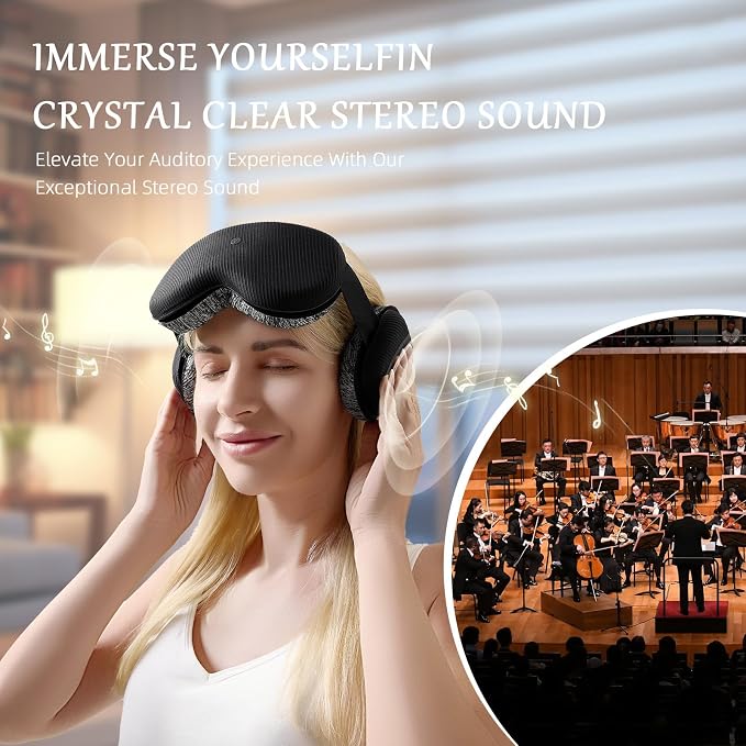 CLOZIA Sleep Headphones Wireless Bluetooth, White Noise Bluetooth Sleep Mask with 12 Soothing Sound, Sleep Mask with Bluetooth Headphones for Travel Yoga Office Meditation, Black