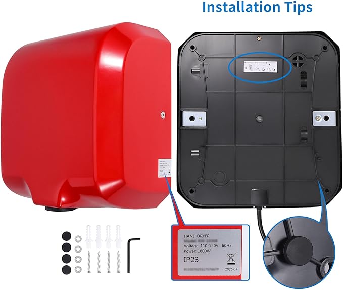 Goetland Stainless Steel Commercial Hand Dryer 1800w Automatic High Speed Heavy Duty Red