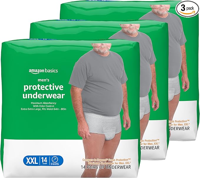 Amazon Basics Maximum Absorbency Incontinence Underwear for Men with Leak Protection, Bladder Leak Control, 2X-Large, 42 Count (3 Packs of 14)