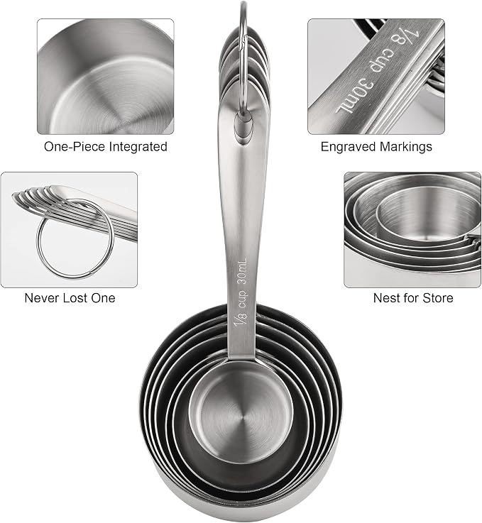 Measuring Cups and Spoons Set, Stainless Steel Measuring Cups and Spoons Set 18: 7 Kitchen Measure Cups, 9 Baking Spice Measure Spoons, US&Metric Measuring Tools for Cooking