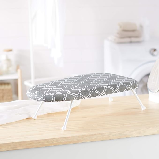 Amazon Basics Foldable Compact Tabletop Ironing Board with Folding Legs, Heat Resistant Portable, Lightweight, Non-Slip, Easy Storage, Trellis Removable Cover, 23.6"L x 7.1"W x 14.3"H, Chevron