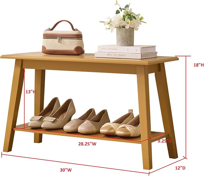 KB Designs - Contemporary Rectangle Storage Bench with Streamlined Design Polished Bottom Shelf for Books Shoes and Magazines Versatile Seating and Entryway Organization - Honey Mustard